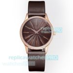 Swiss Replica Patek Philippe Calatrava 35mm Rose Gold Diamond Watch with Chocolate Dial 